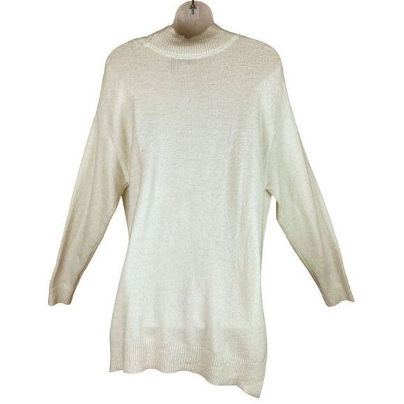RDI Sweater Tunic V-Neck Cream Pearl Essence Side Slits Oversized Women Small - Picture 2 of 12